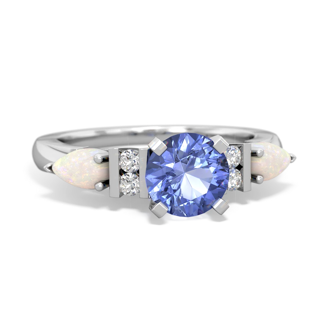 Tanzanite 6Mm Round Eternal Embrace Engagement 14K White Gold ring R2005