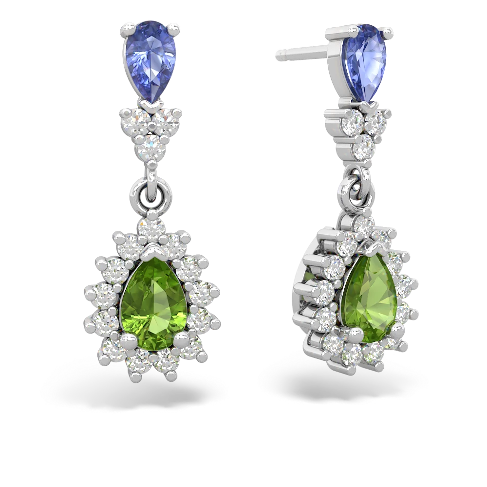 Tanzanite Halo Pear Dangle 14K White Gold earrings E1882