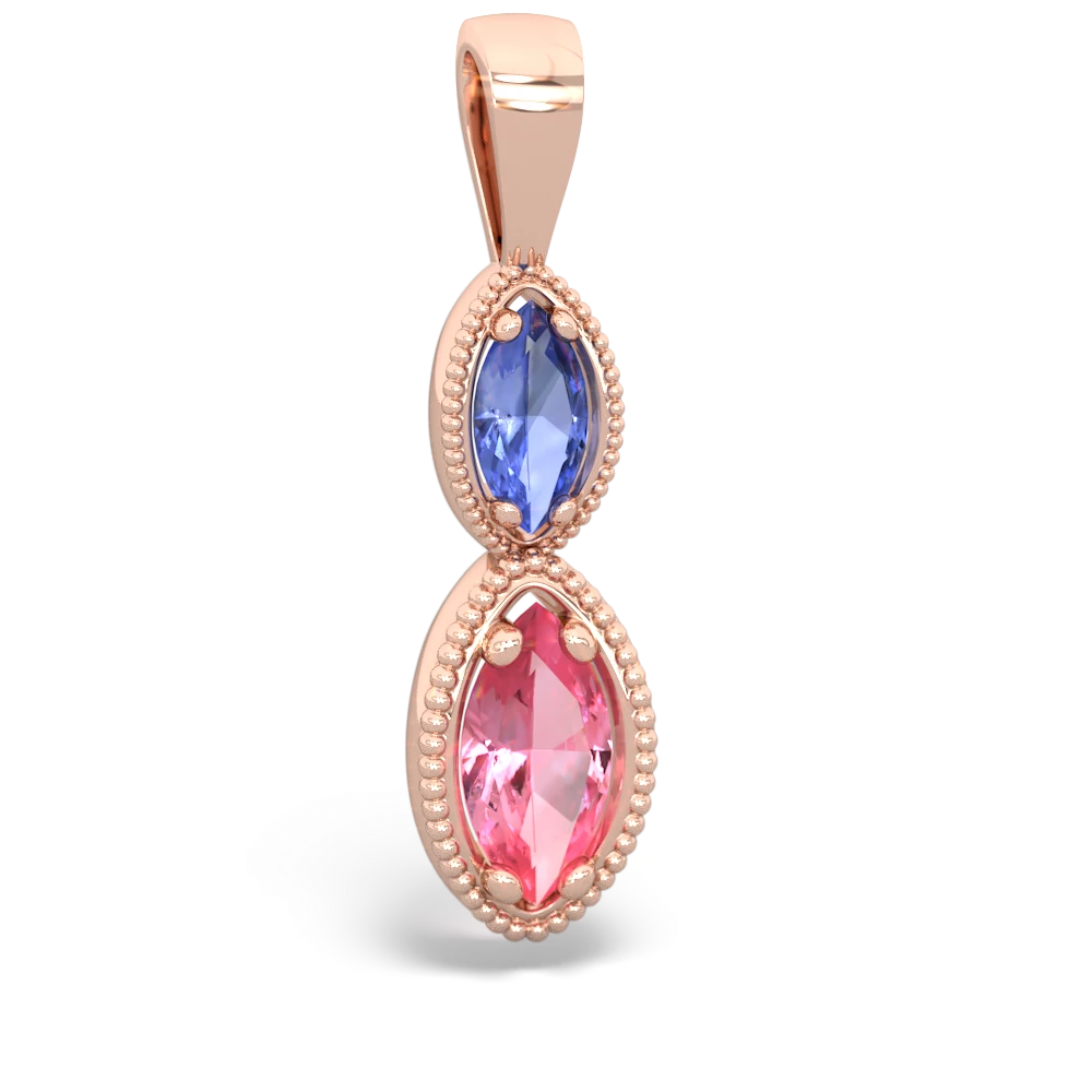 Pink Sapphire Diamond Halo Pendant Necklace 14K Rose Gold