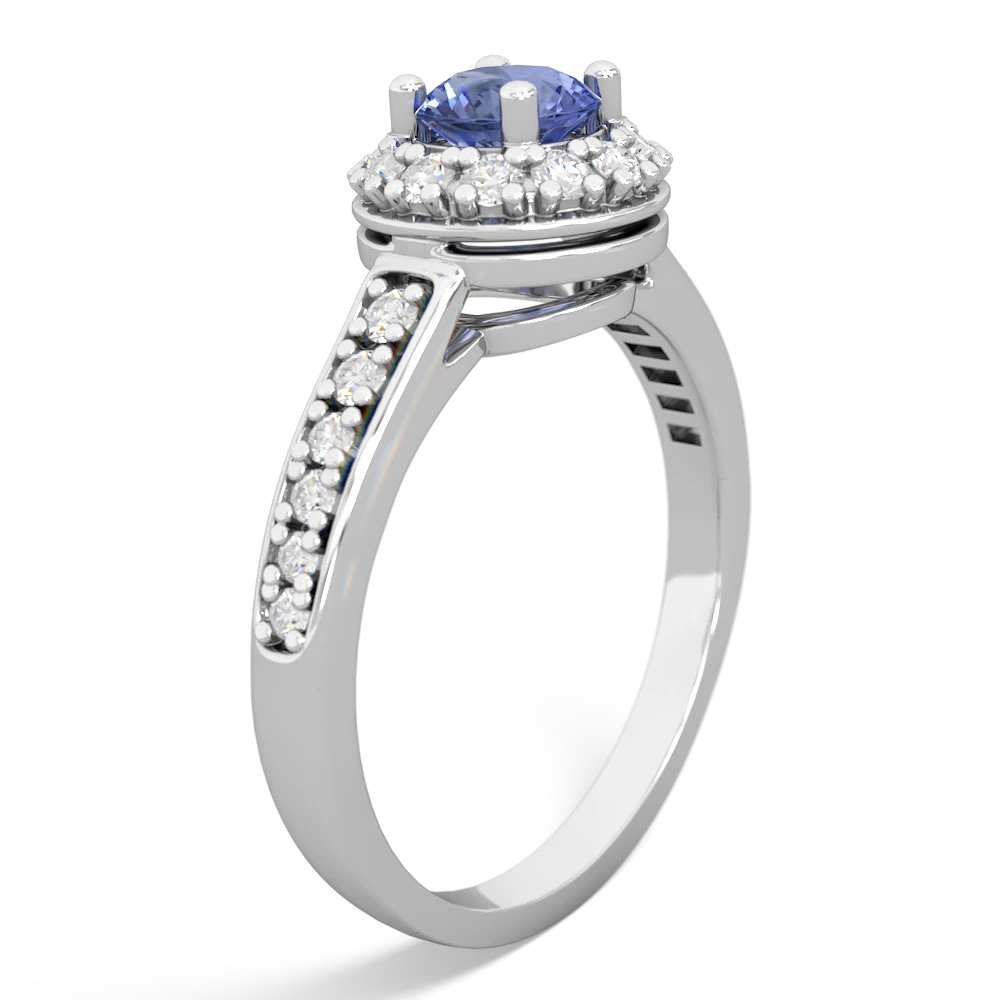 Tanzanite Diamond Halo 14K White Gold ring R5370