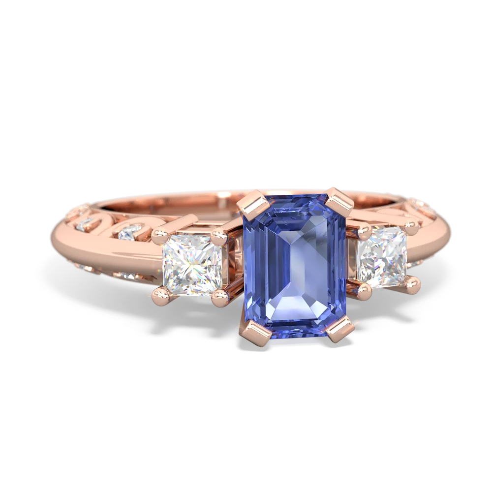 Tanzanite Art Deco Diamond 7X5 Emerald-Cut Engagement 14K Rose Gold ring R20017EM