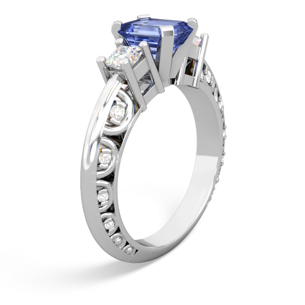 Tanzanite Art Deco Diamond 7X5 Emerald-Cut Engagement 14K White Gold ring R20017EM