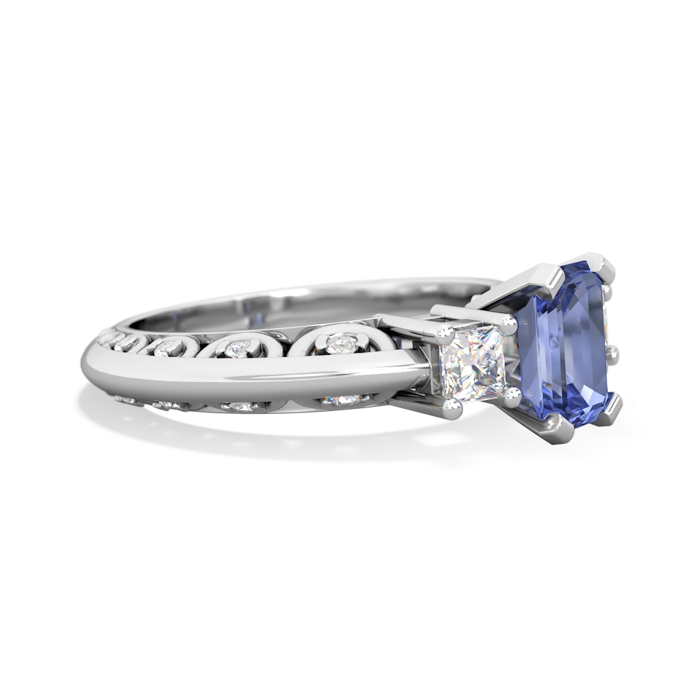 Tanzanite Art Deco Diamond 7X5 Emerald-Cut Engagement 14K White Gold ring R20017EM