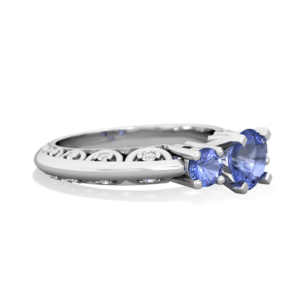 Tanzanite Art Deco Eternal Embrace Engagement 14K White Gold ring C2003