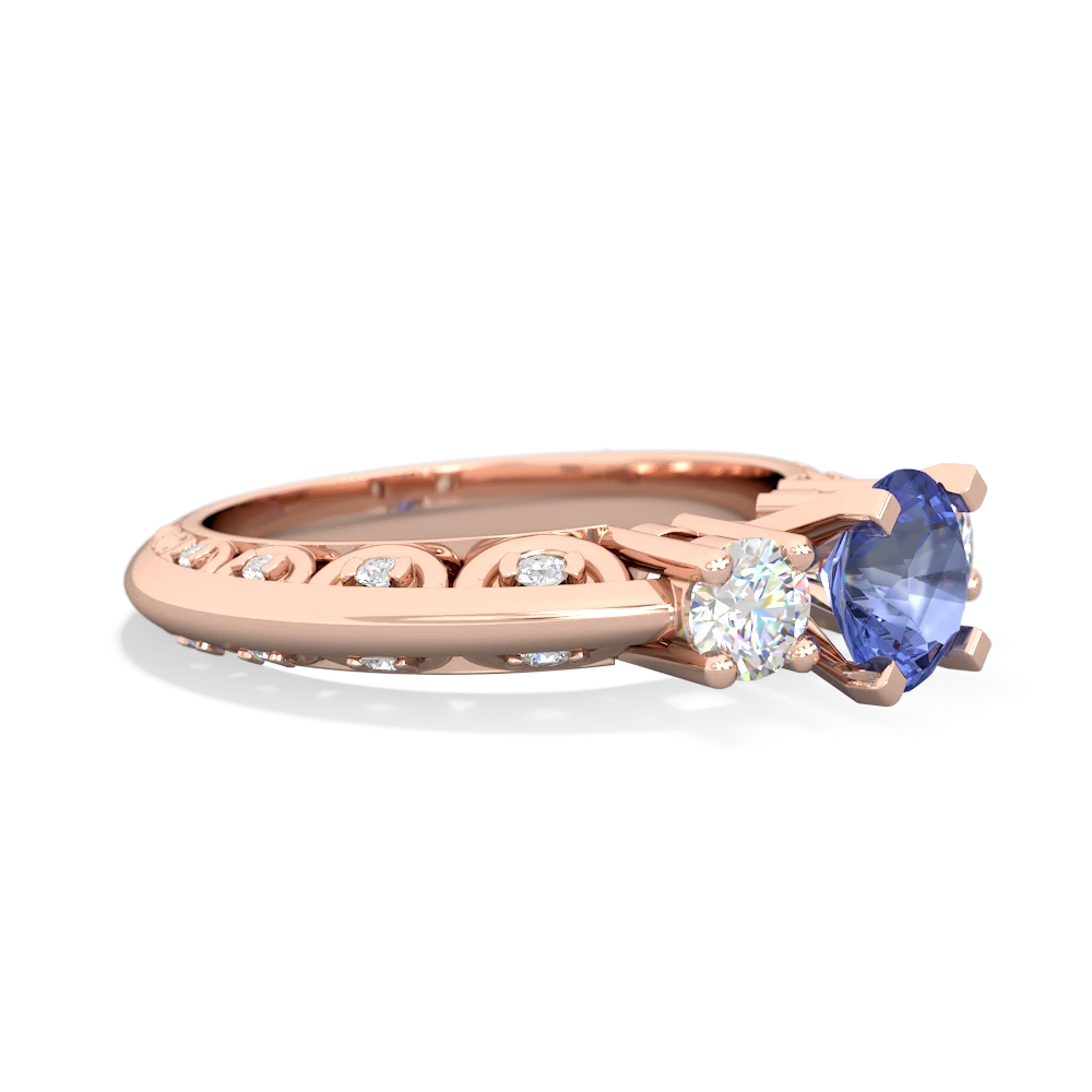 Tanzanite Art Deco Diamond 6Mm Round Engagment 14K Rose Gold ring R2003