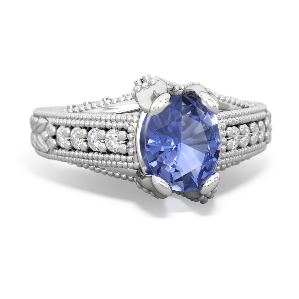 Tanzanite Antique Style Milgrain Diamond 14K White Gold ring R2028