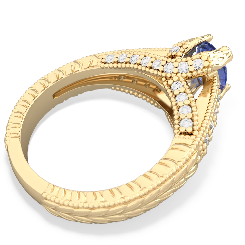 Tanzanite Antique Style Milgrain Diamond 14K Yellow Gold ring R2028