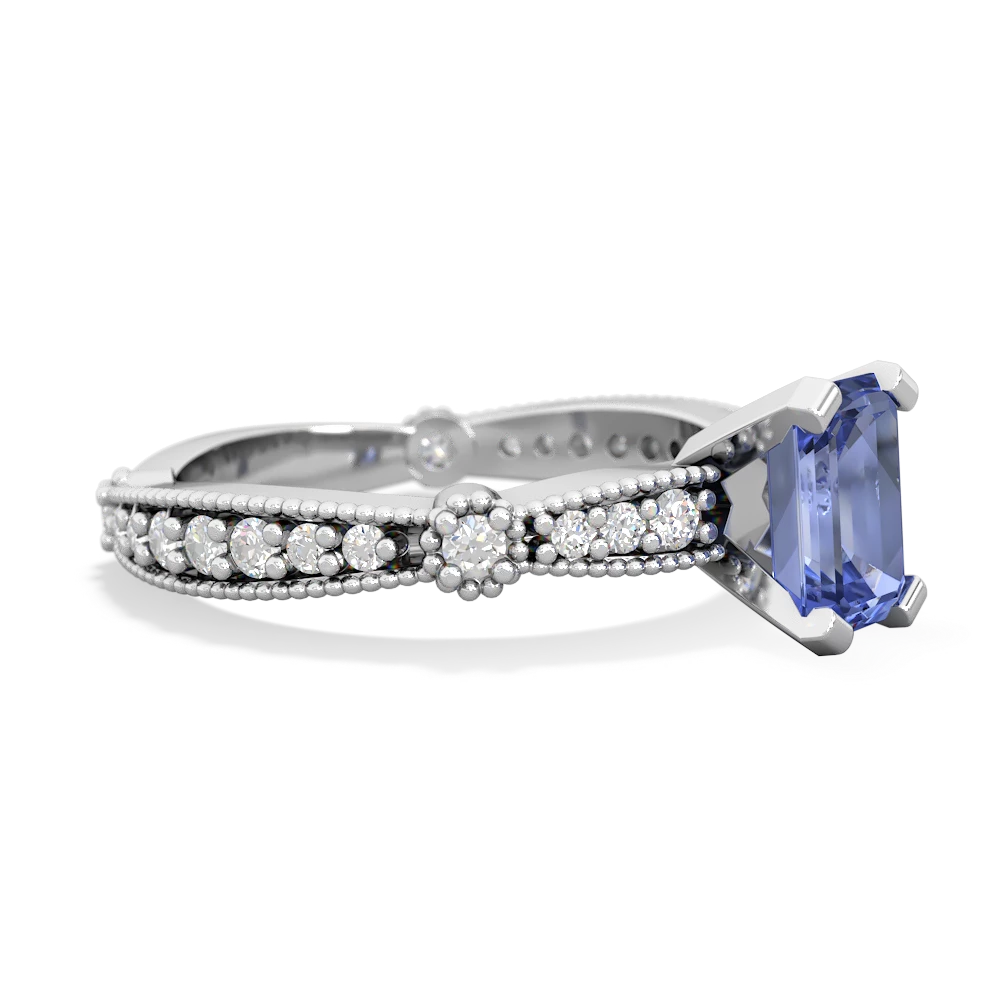 Tanzanite Sparkling Tiara 7X5mm Emerald-Cut 14K White Gold ring R26297EM