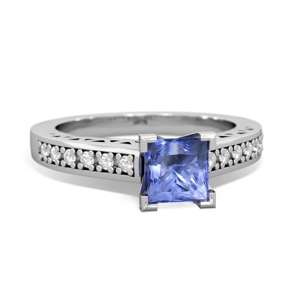 Tanzanite Art Deco Engagement 5Mm Square 14K White Gold ring R26355SQ