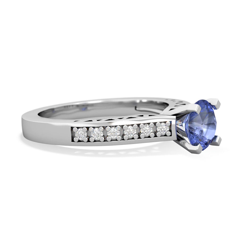 Tanzanite Art Deco Engagement 6Mm Round 14K White Gold ring R26356RD