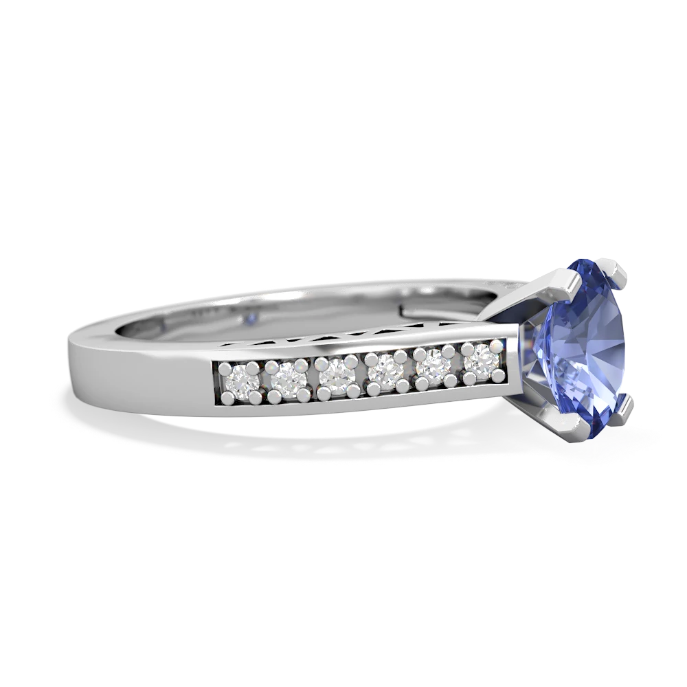 Tanzanite Art Deco Engagement 7X5mm Oval 14K White Gold ring R26357VL