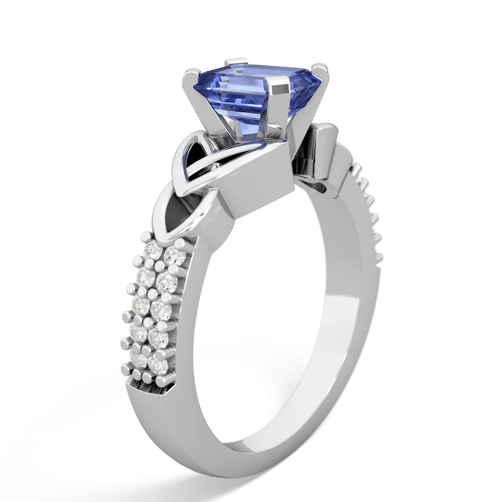 Tanzanite Celtic Knot 7X5 Emerald-Cut Engagement 14K White Gold ring R26447EM