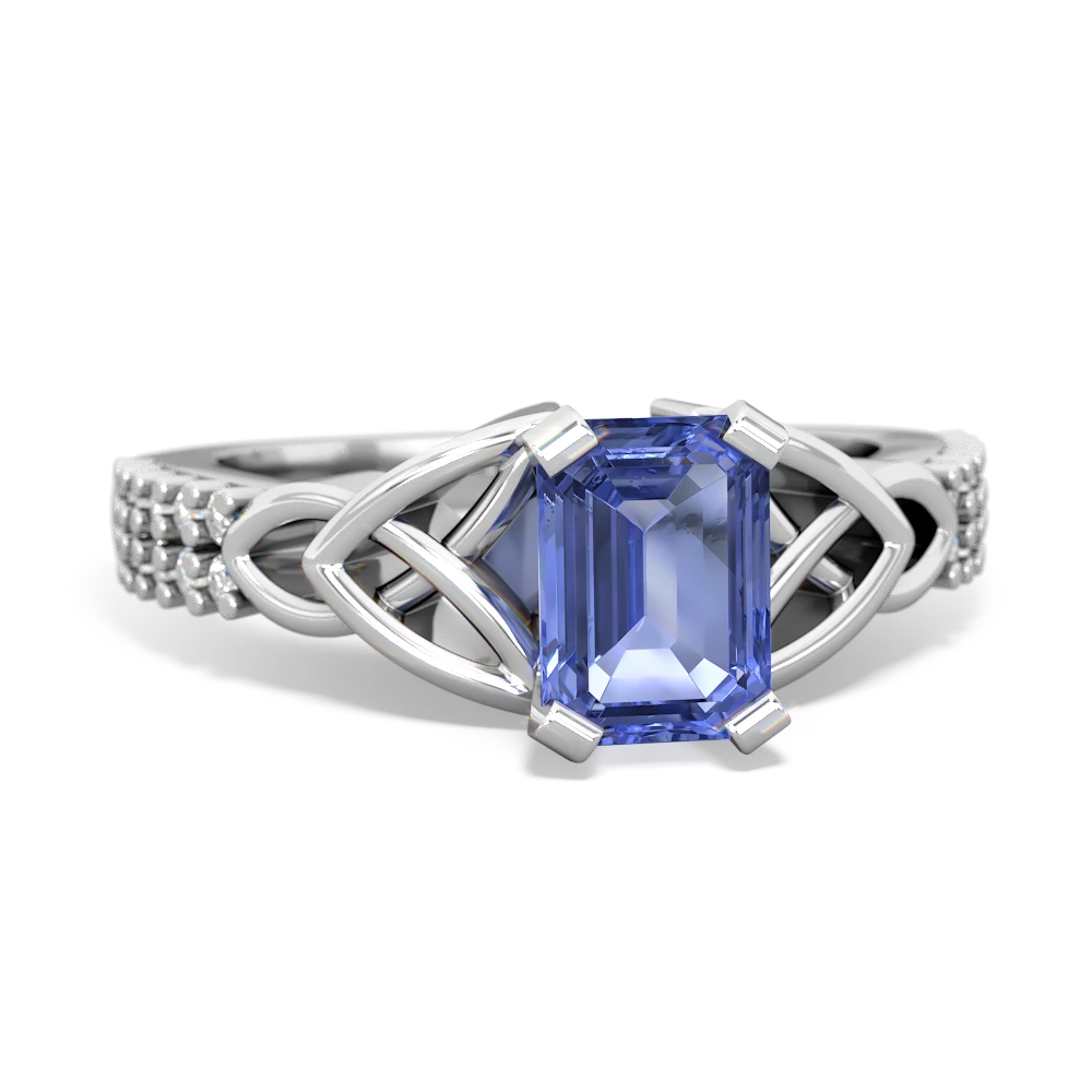 Tanzanite Celtic Knot 7X5 Emerald-Cut Engagement 14K White Gold ring R26447EM