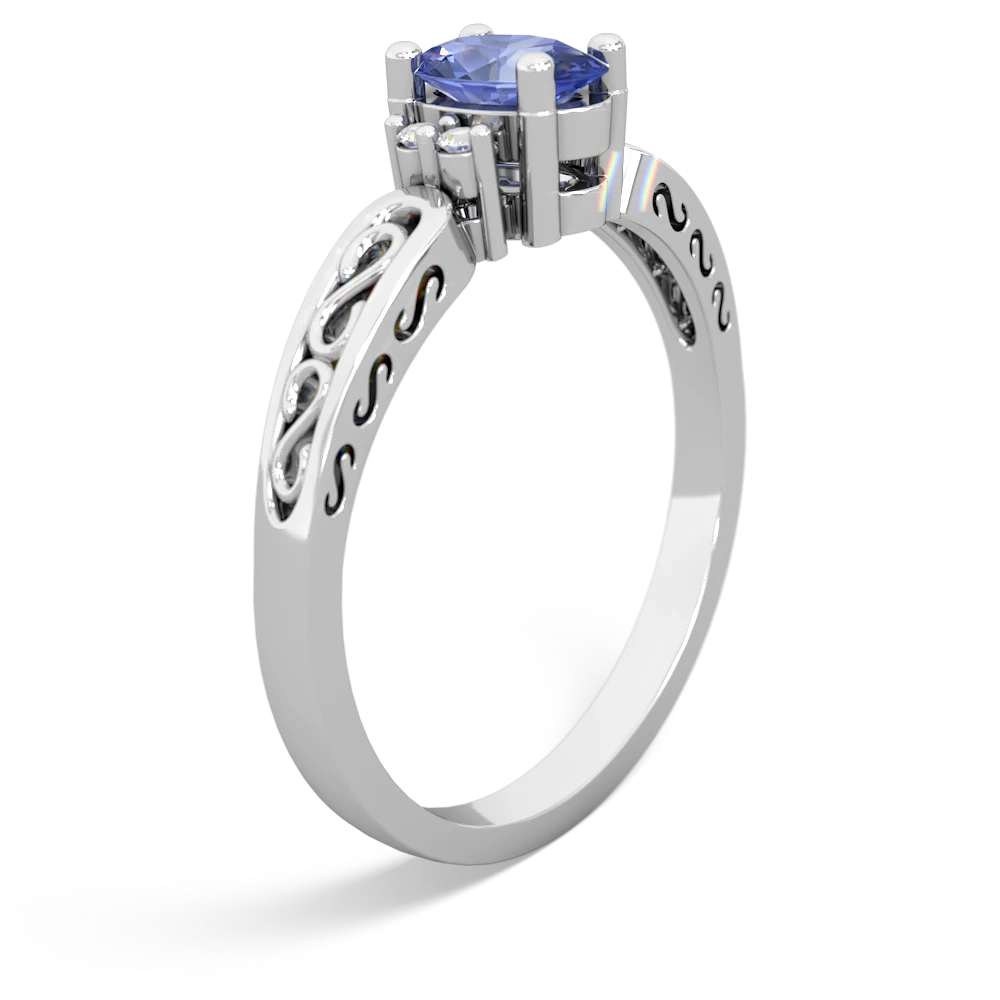 Tanzanite Filligree Scroll Oval 14K White Gold ring R0812