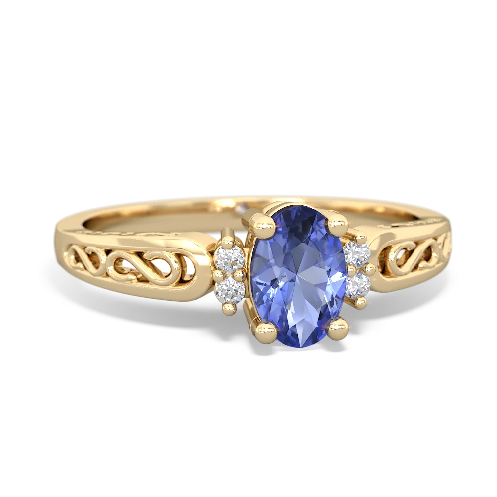 Tanzanite Filligree Scroll Oval 14K Yellow Gold ring R0812