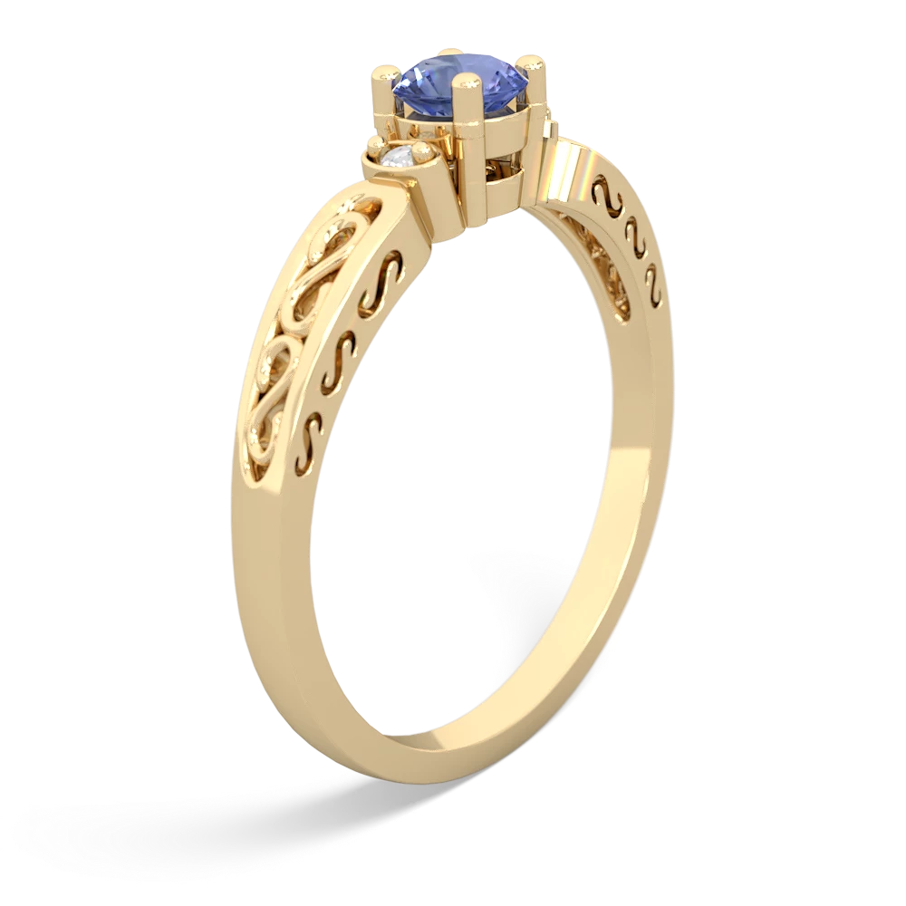 Tanzanite Filligree Scroll Round 14K Yellow Gold ring R0829