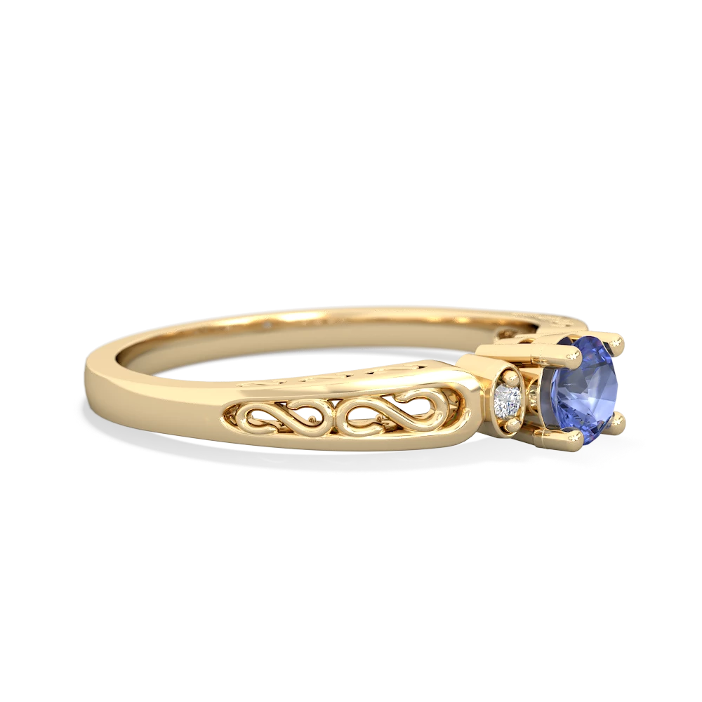 Tanzanite Filligree Scroll Round 14K Yellow Gold ring R0829