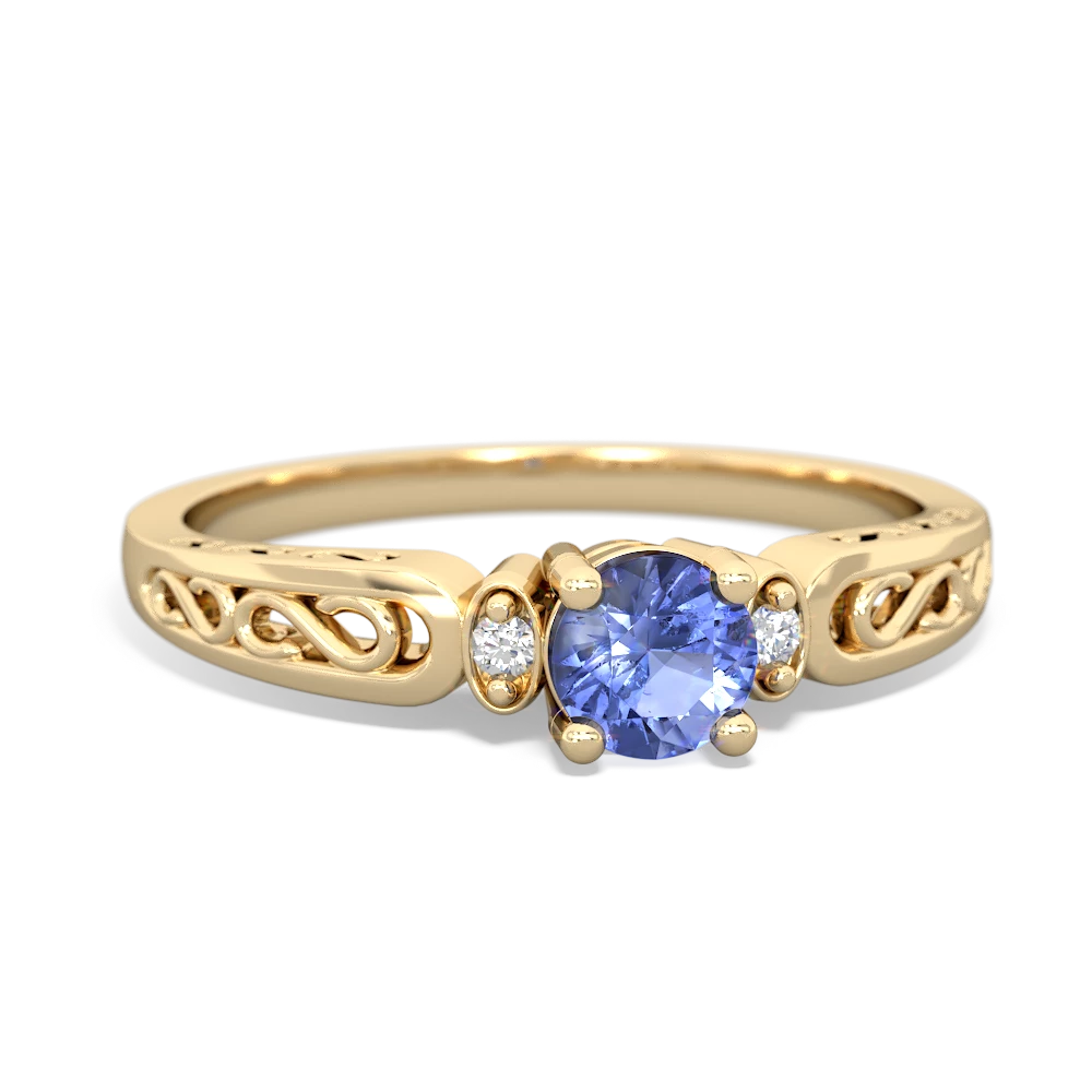 Tanzanite Filligree Scroll Round 14K Yellow Gold ring R0829