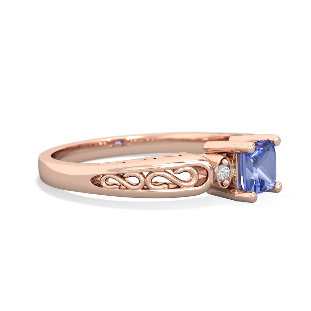 Tanzanite Filligree Scroll Square 14K Rose Gold ring R2430