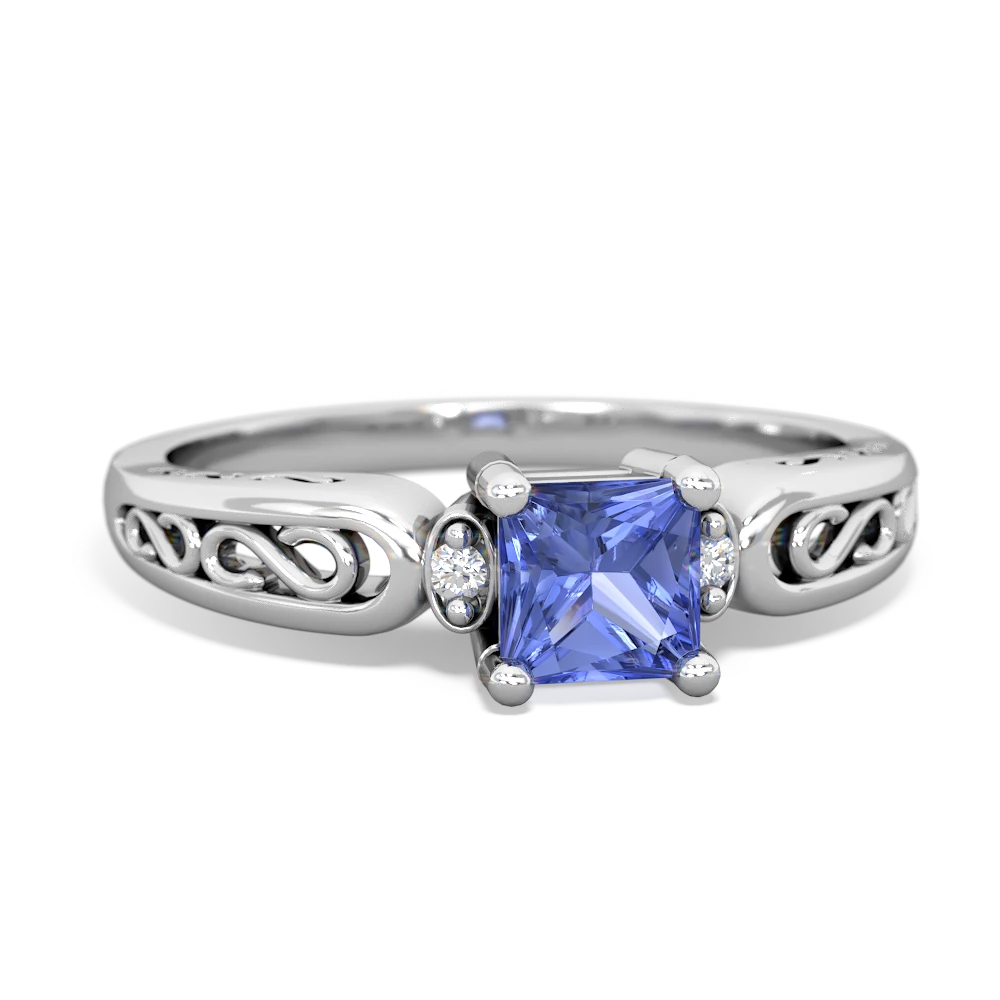 Tanzanite Filligree Scroll Square 14K White Gold ring R2430