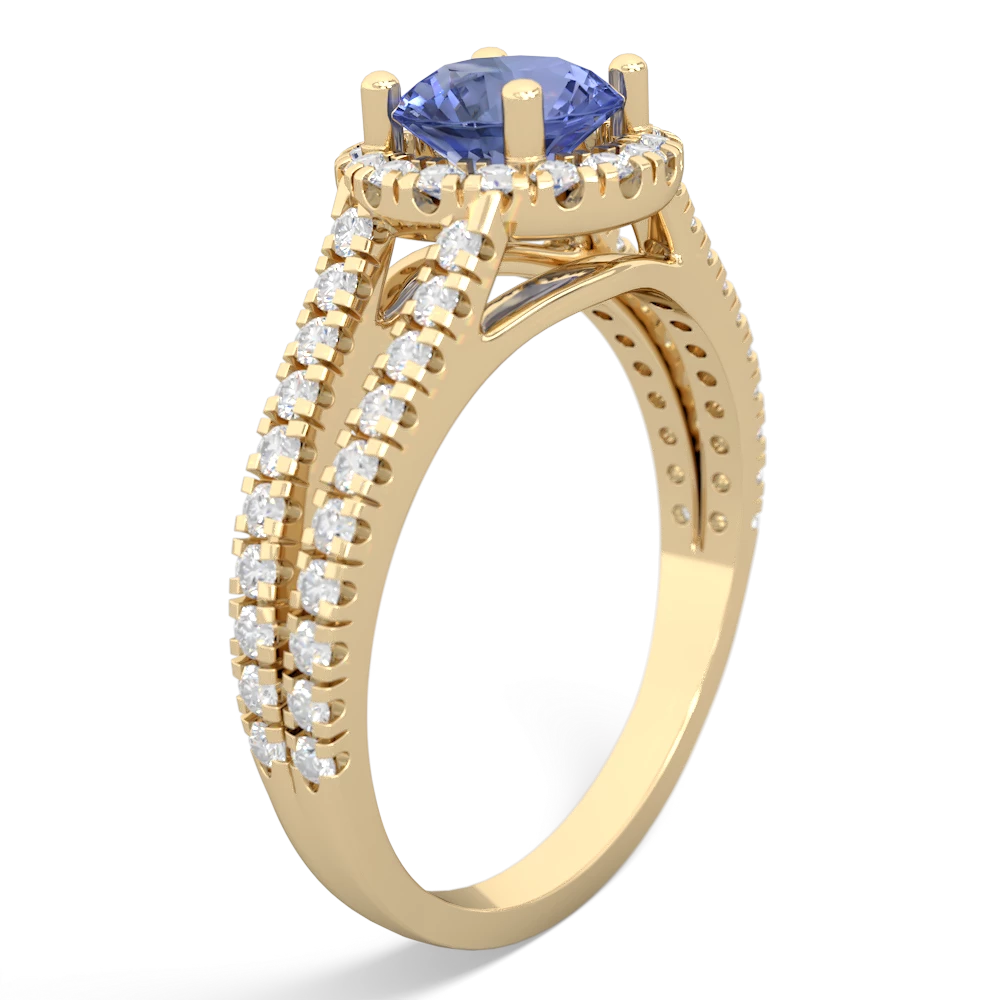 Tanzanite Pave Halo 14K Yellow Gold ring R5490