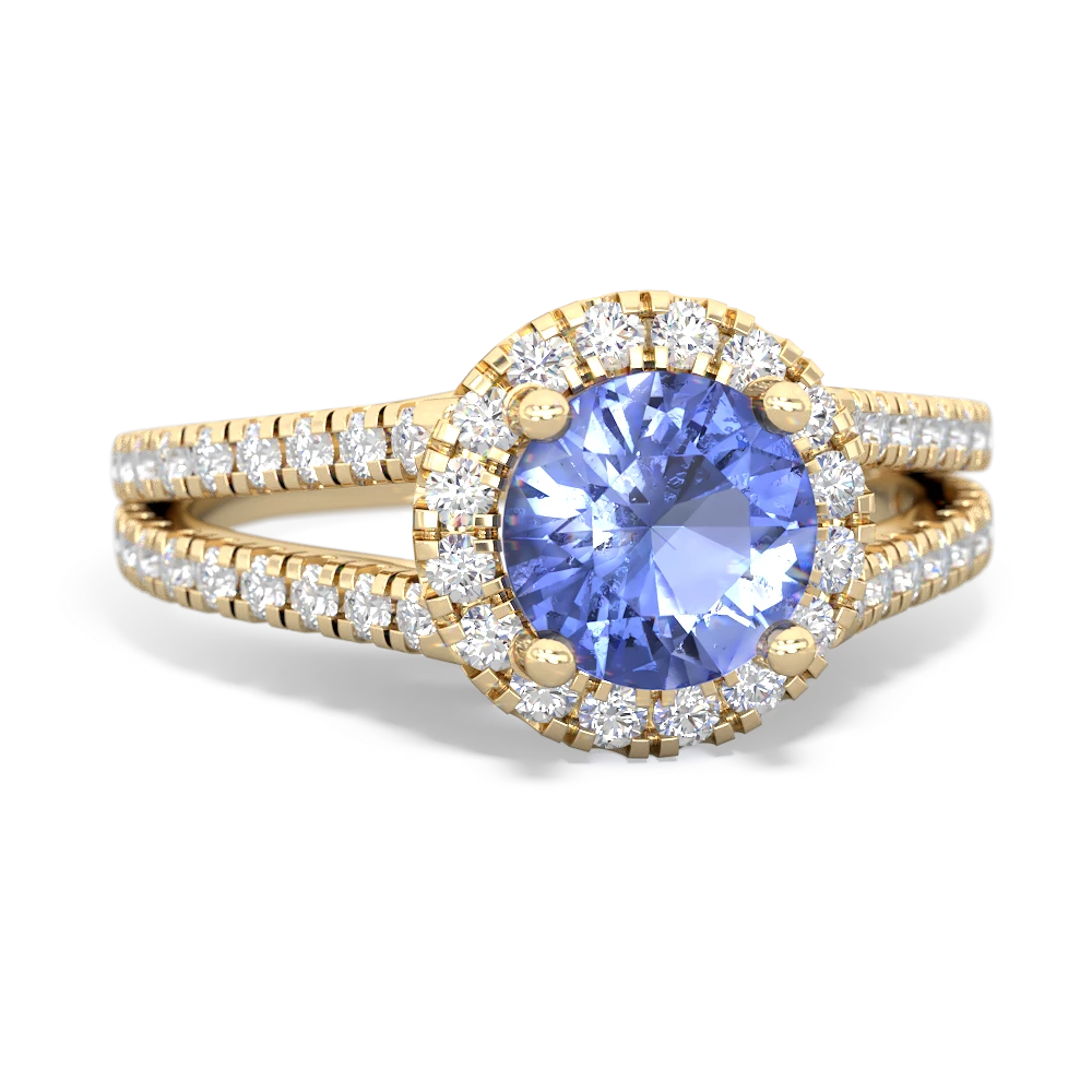 Tanzanite Pave Halo 14K Yellow Gold ring R5490