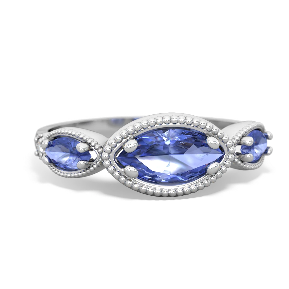 Tanzanite Milgrain Marquise 14K White Gold ring R5700