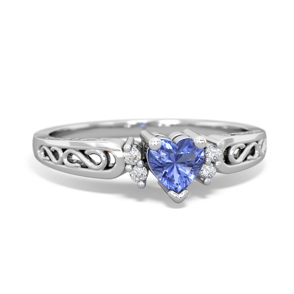 Tanzanite Filligree Scroll Heart 14K White Gold ring R2429