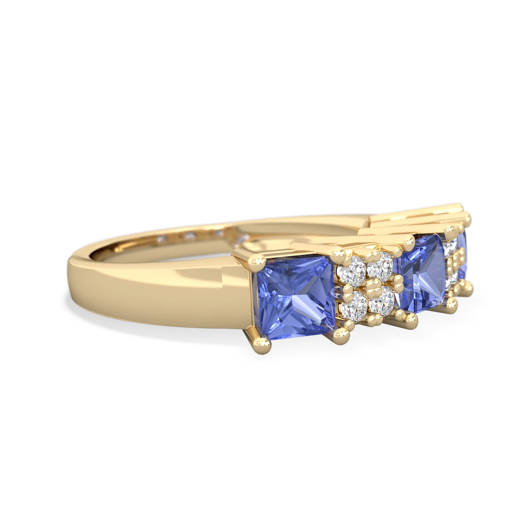 Tanzanite Three Stone Diamond Cluster 14K Yellow Gold ring R2592