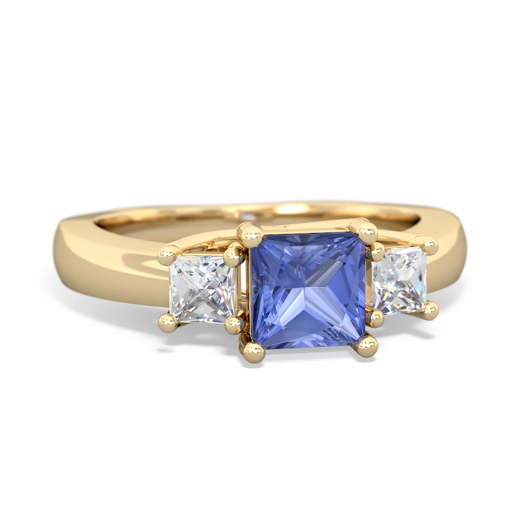 Tanzanite Three Stone Trellis 14K Yellow Gold ring R4015