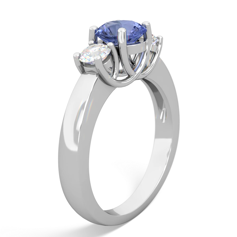 Tanzanite Diamond Three Stone Round Trellis 14K White Gold ring R4018