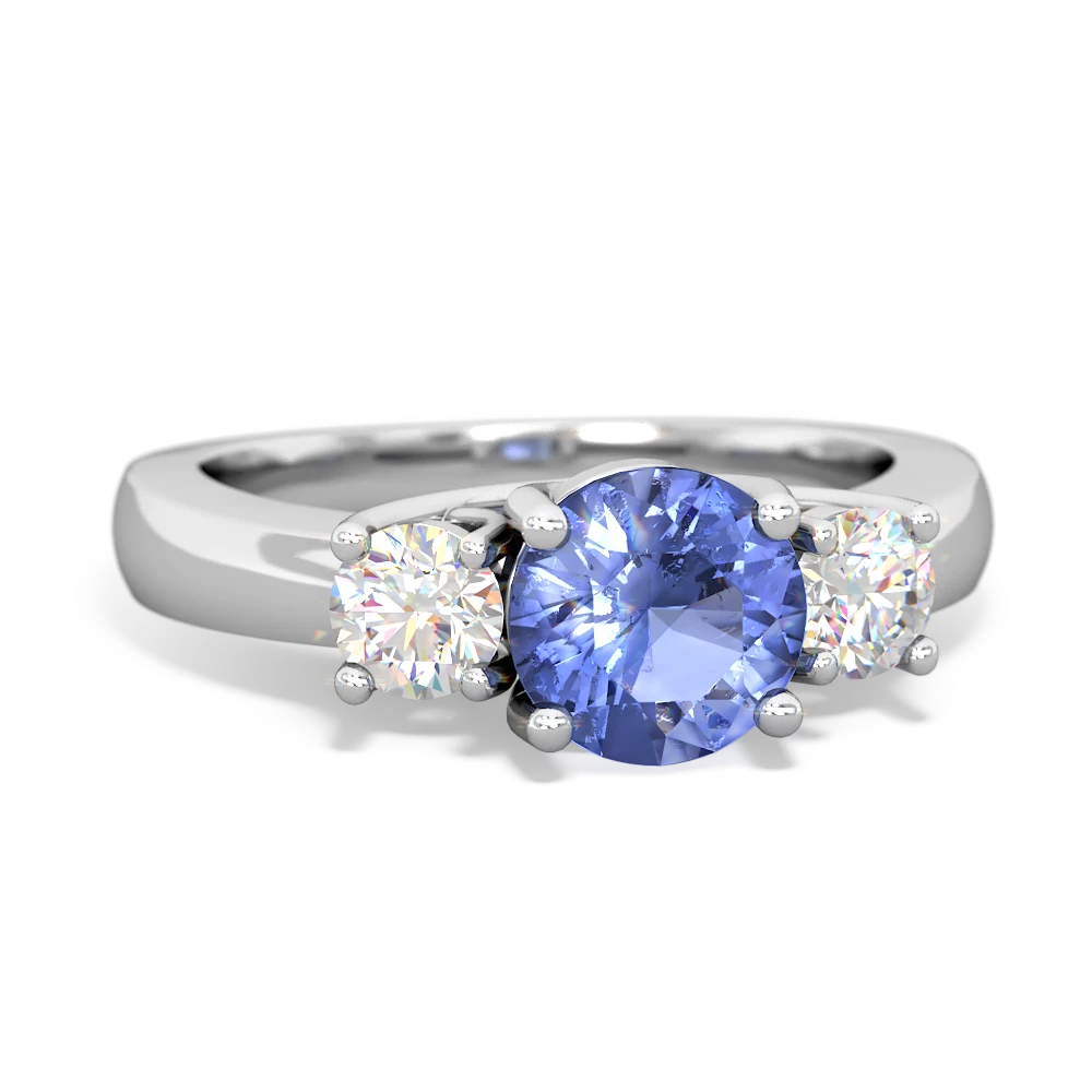 Tanzanite Diamond Three Stone Round Trellis 14K White Gold ring R4018