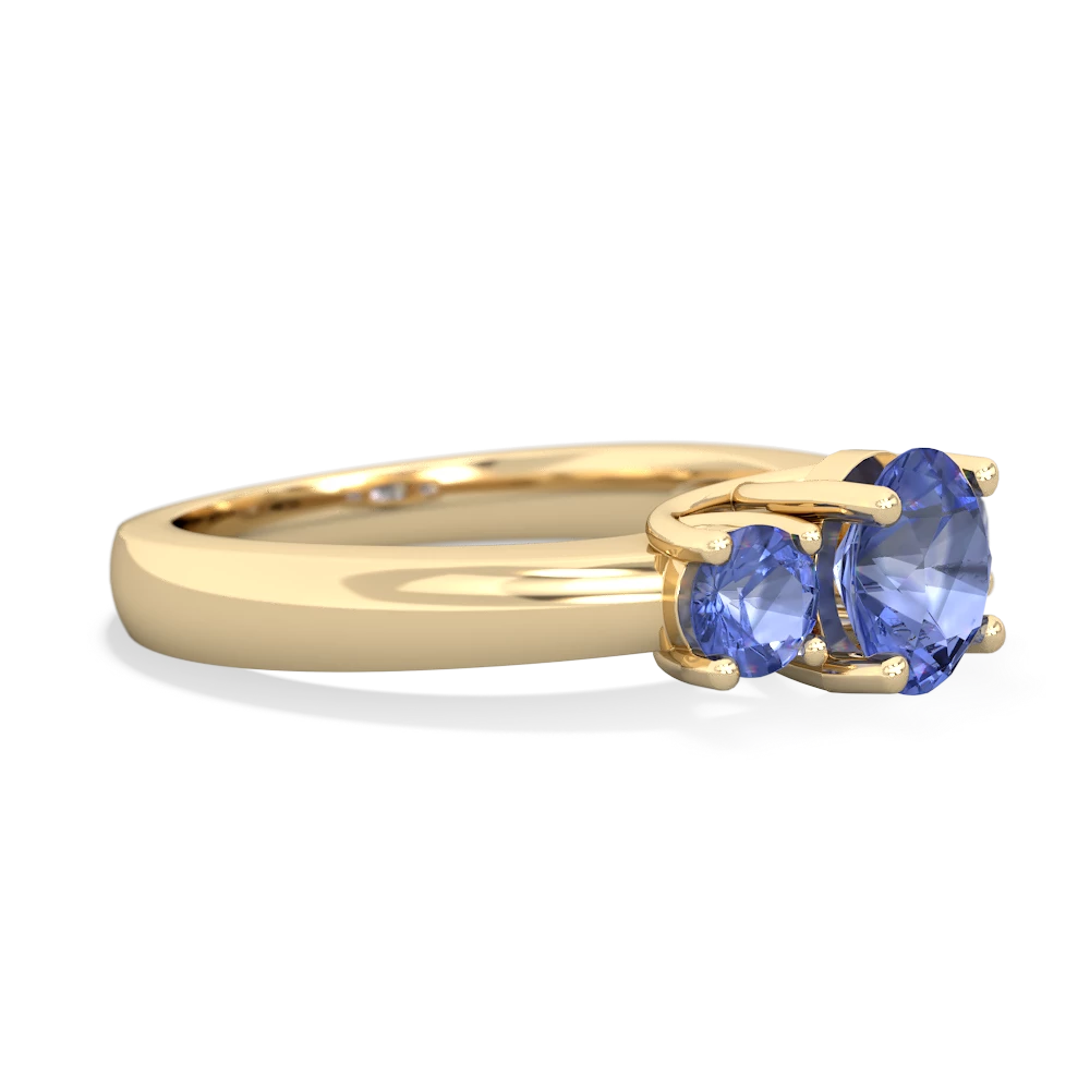 Tanzanite Three Stone Round Trellis 14K Yellow Gold ring R4018