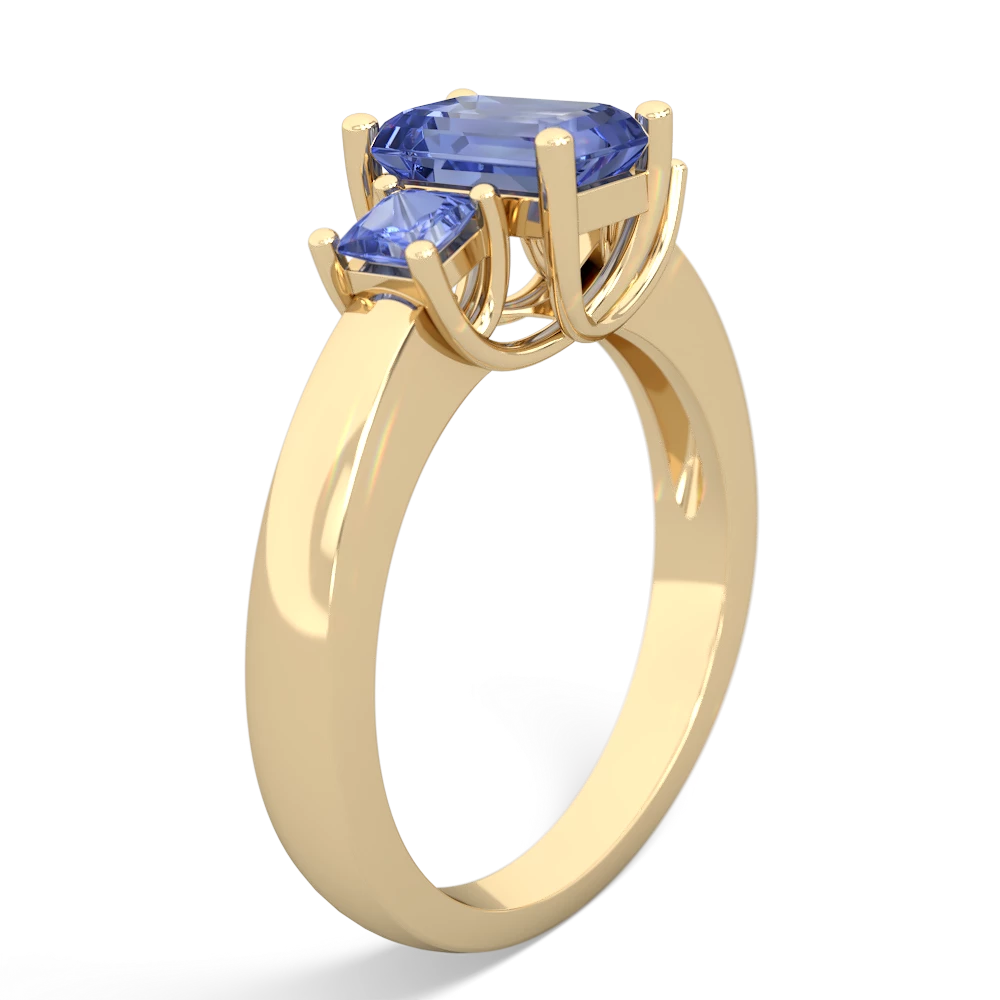 Tanzanite Three Stone Emerald-Cut Trellis 14K Yellow Gold ring R4021