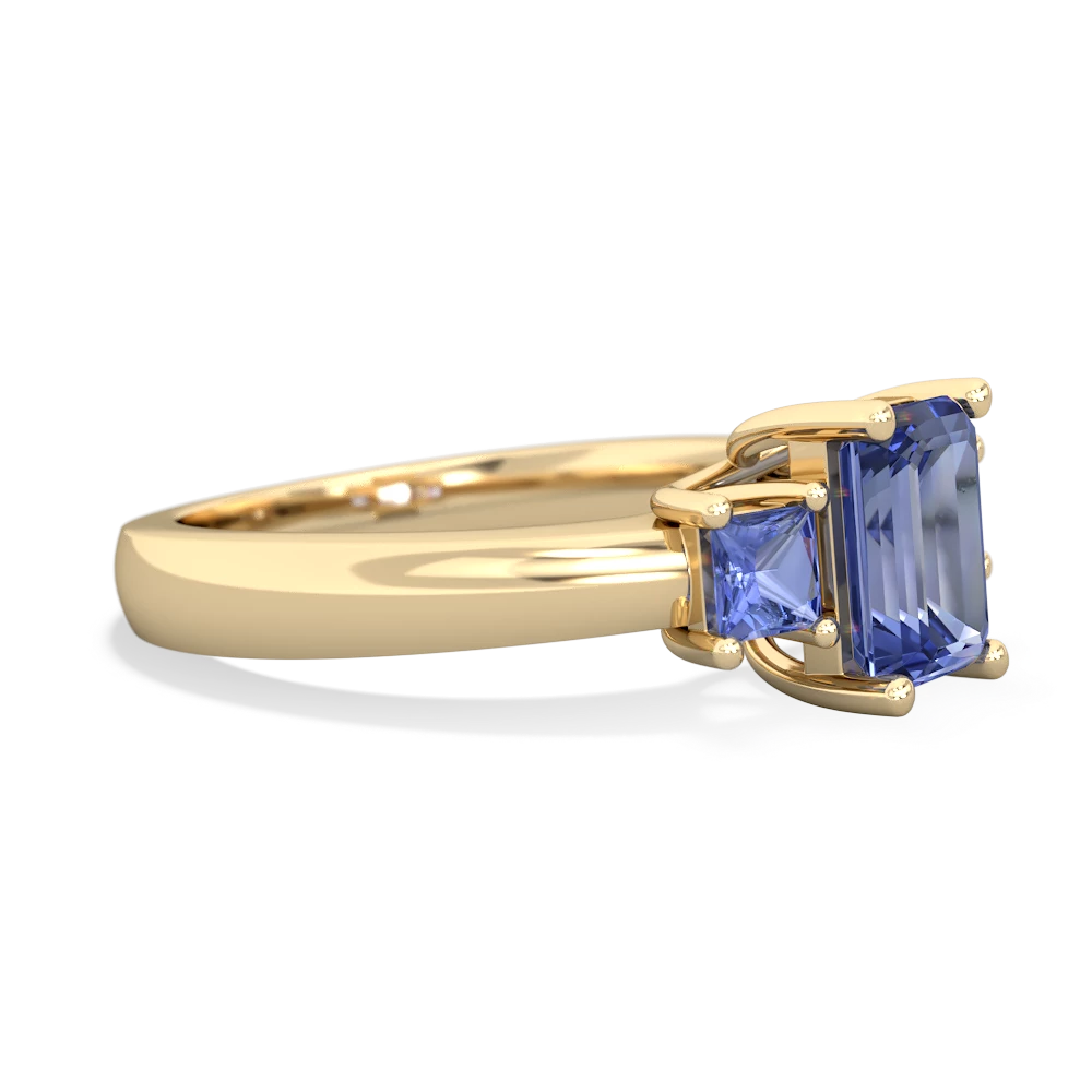 Tanzanite Three Stone Emerald-Cut Trellis 14K Yellow Gold ring R4021