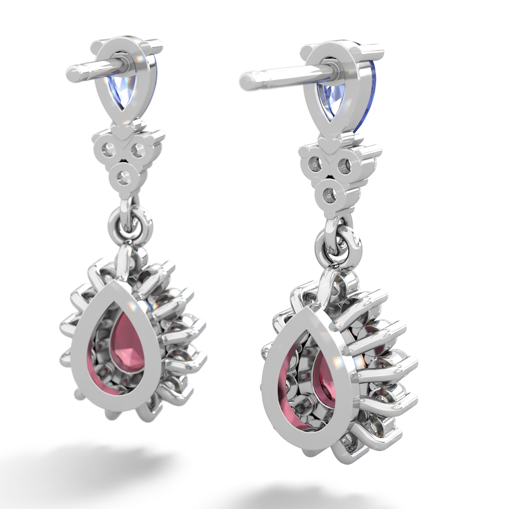 Tanzanite Halo Pear Dangle 14K White Gold earrings E1882