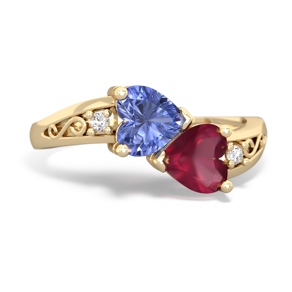 Tanzanite Snuggling Hearts 14K Yellow Gold ring R2178