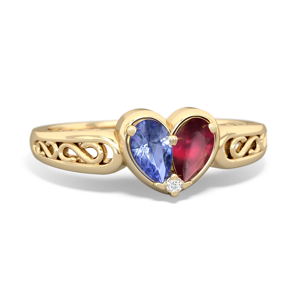 Tanzanite Filligree 'One Heart' 14K Yellow Gold ring R5070