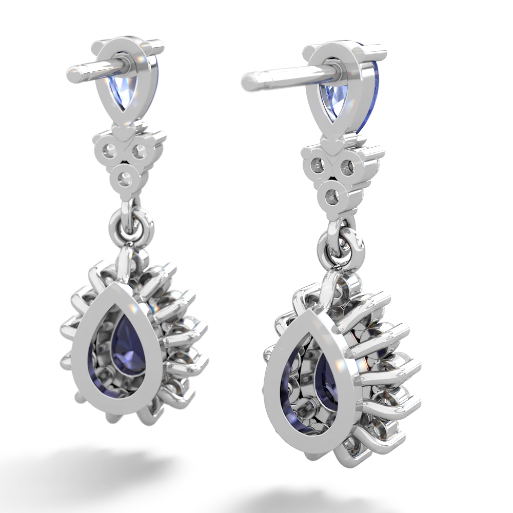 Tanzanite Halo Pear Dangle 14K White Gold earrings E1882