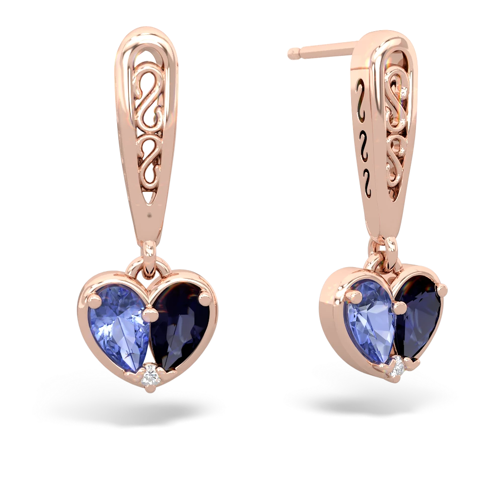 Tanzanite Filligree Heart 14K Rose Gold earrings E5070