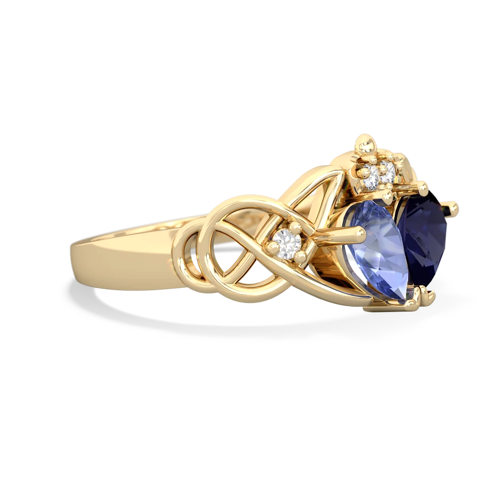 Tanzanite 'One Heart' Celtic Knot Claddagh 14K Yellow Gold ring R5322