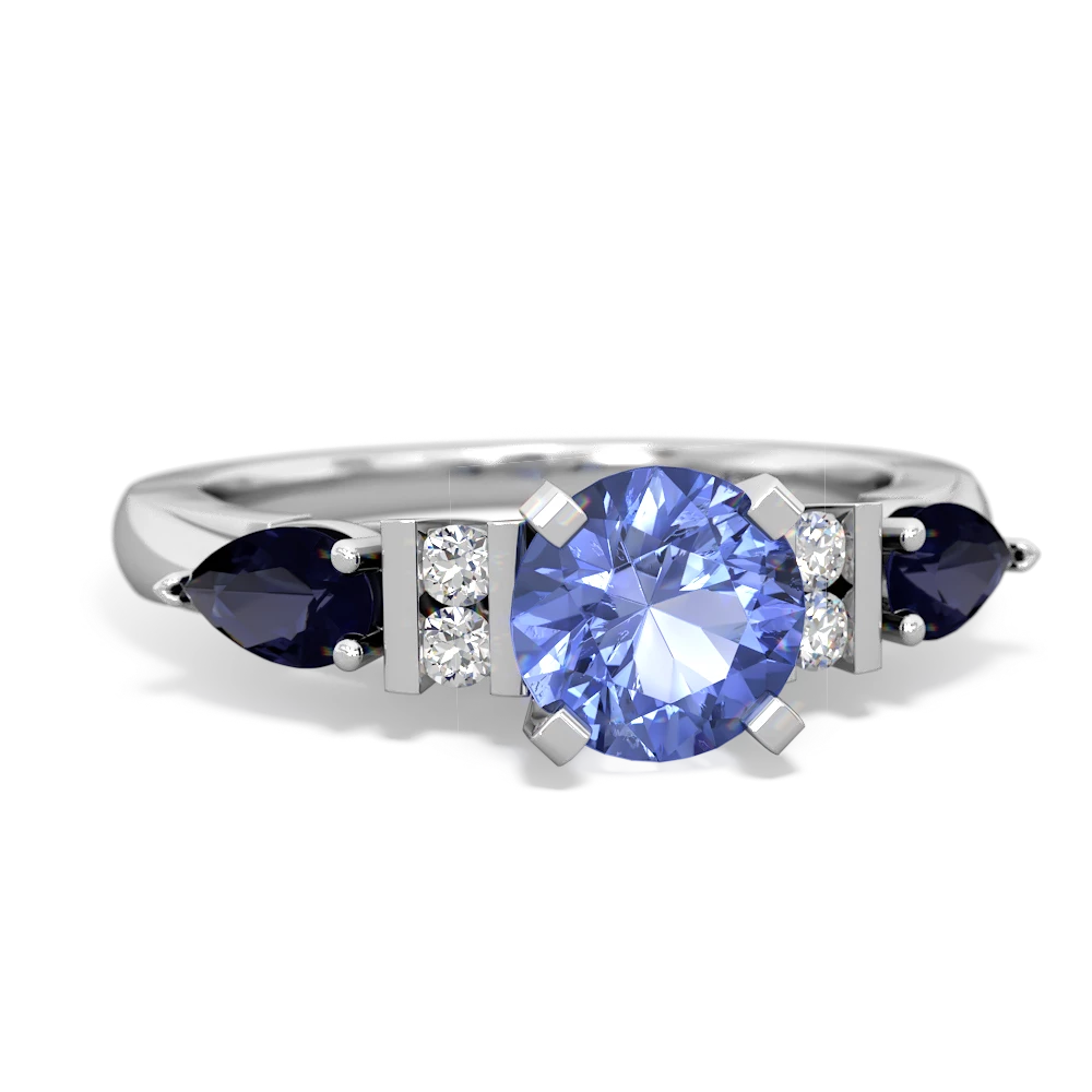 Tanzanite 6Mm Round Eternal Embrace Engagement 14K White Gold ring R2005