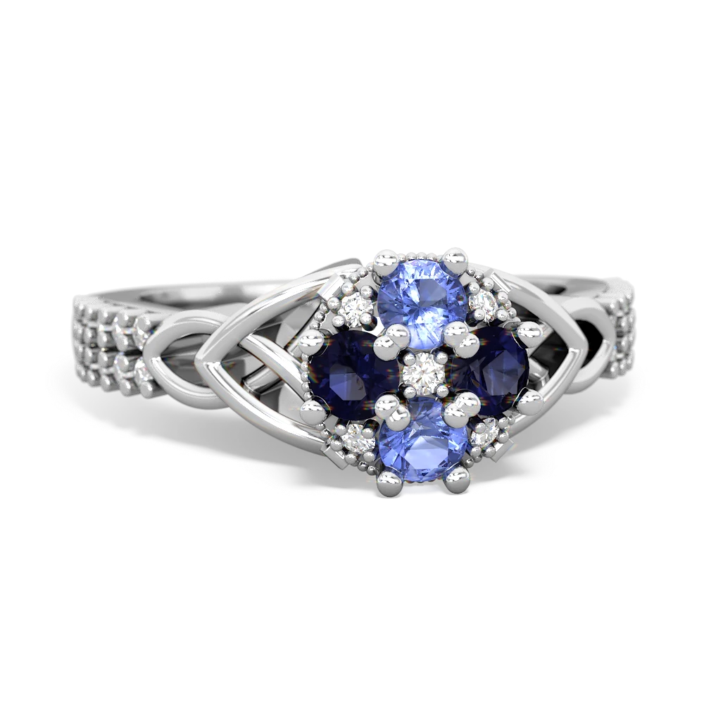 Tanzanite Celtic Knot Cluster Engagement 14K White Gold ring R26443RD