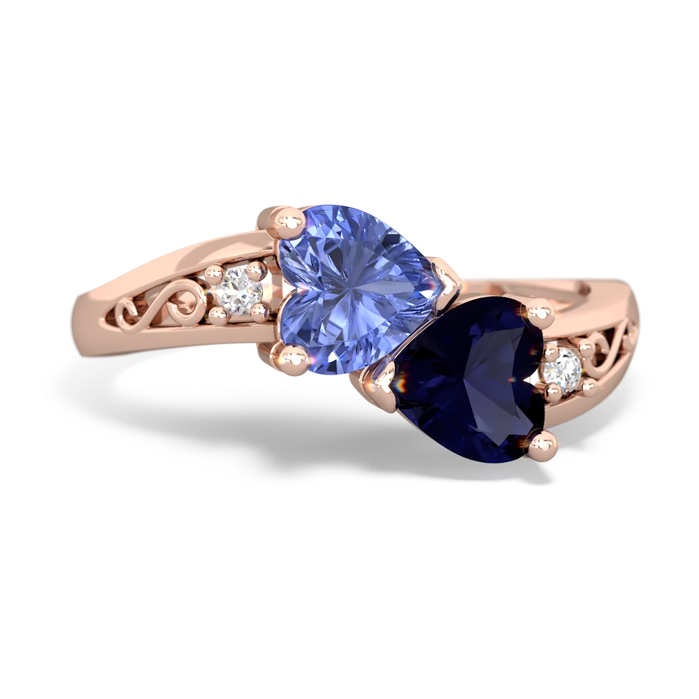 Tanzanite Snuggling Hearts 14K Rose Gold ring R2178