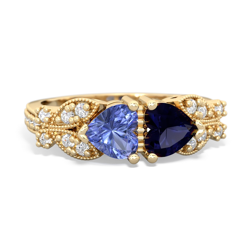 Tanzanite Diamond Butterflies 14K Yellow Gold ring R5601