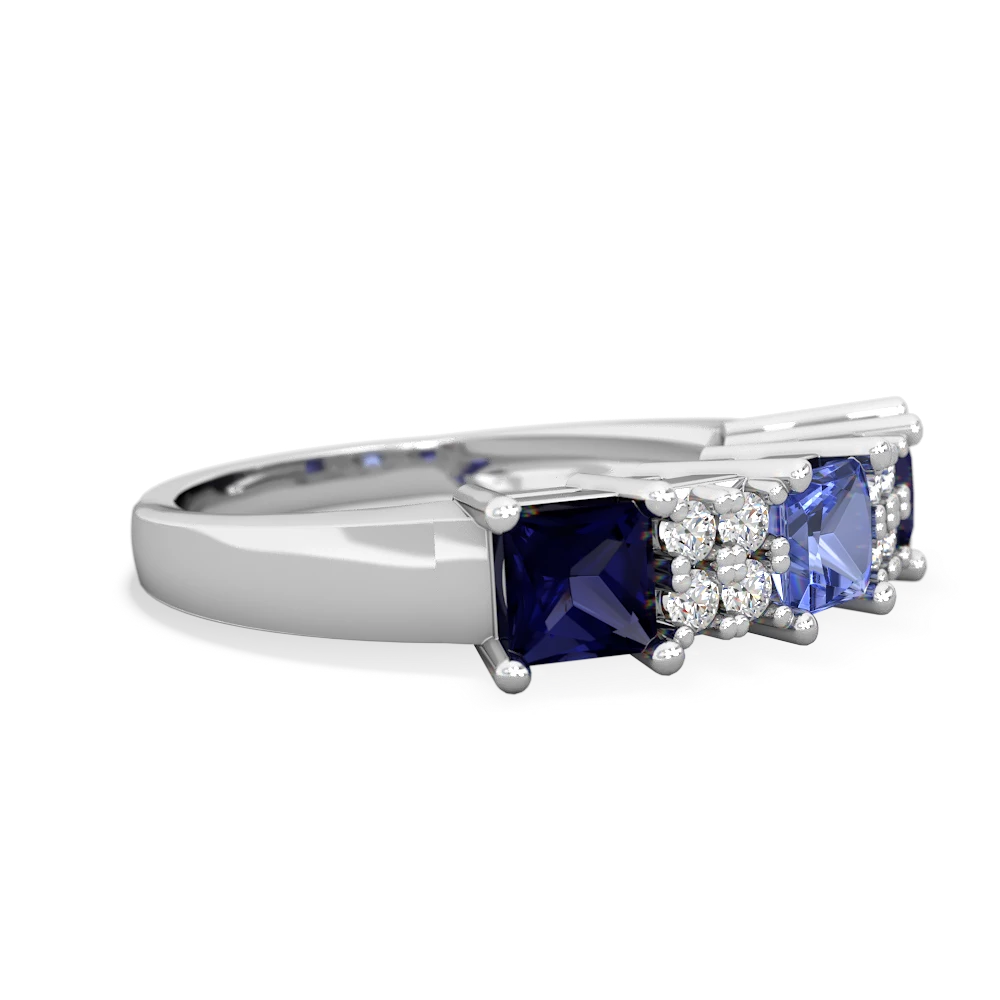 Tanzanite Three Stone Diamond Cluster 14K White Gold ring R2592