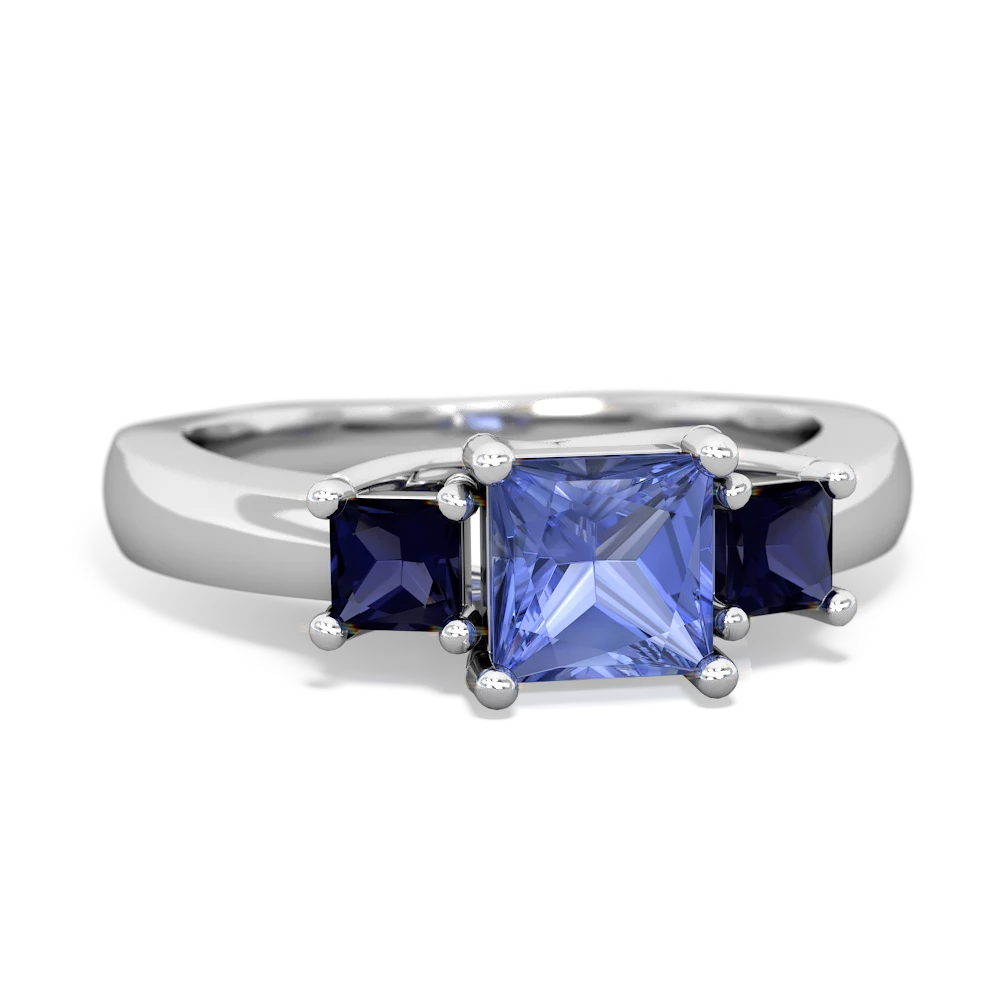 Tanzanite Three Stone Trellis 14K White Gold ring R4015