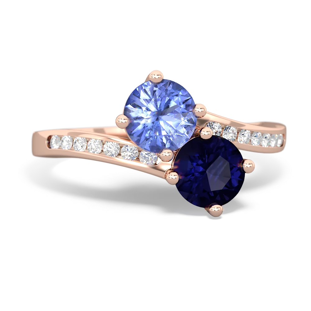 Tanzanite Channel Set Two Stone 14K Rose Gold ring R5303