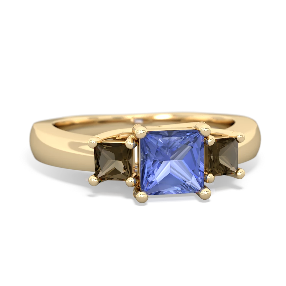 Tanzanite Three Stone Trellis 14K Yellow Gold ring R4015