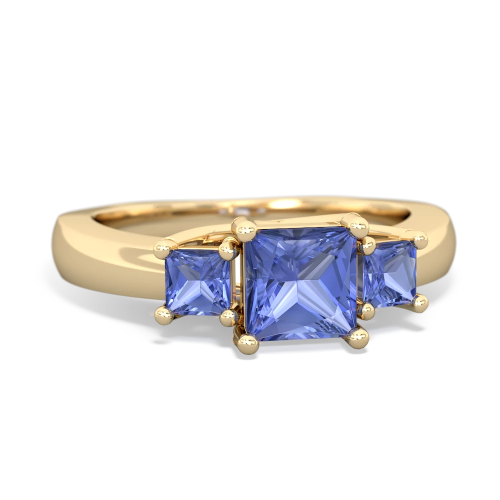 Lab Sapphire Three Stone Trellis 14K Yellow Gold ring R4015